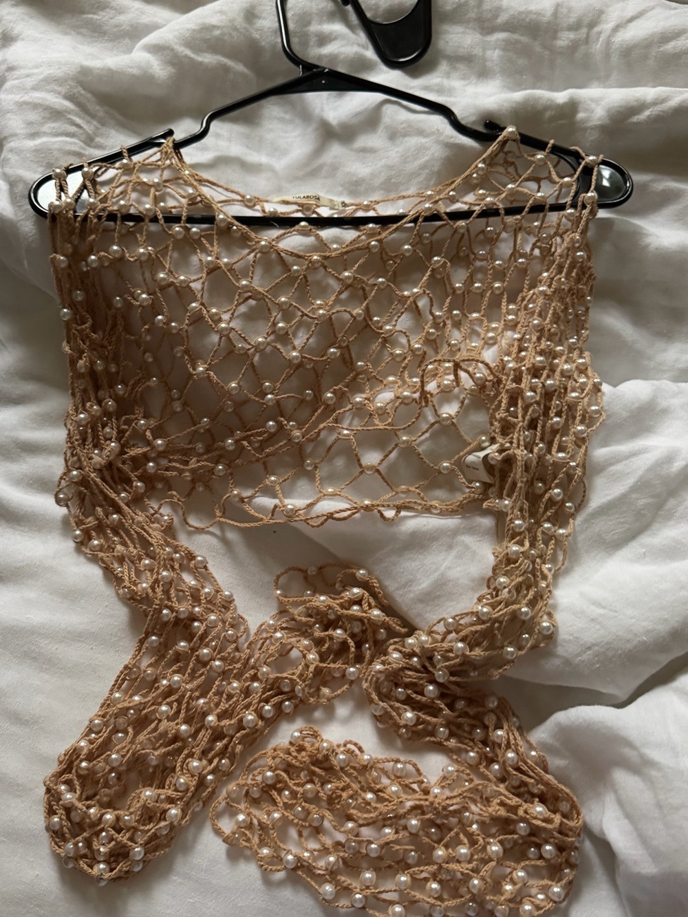 Tularosa Pearl-Embellished Crochet Swim Coverup